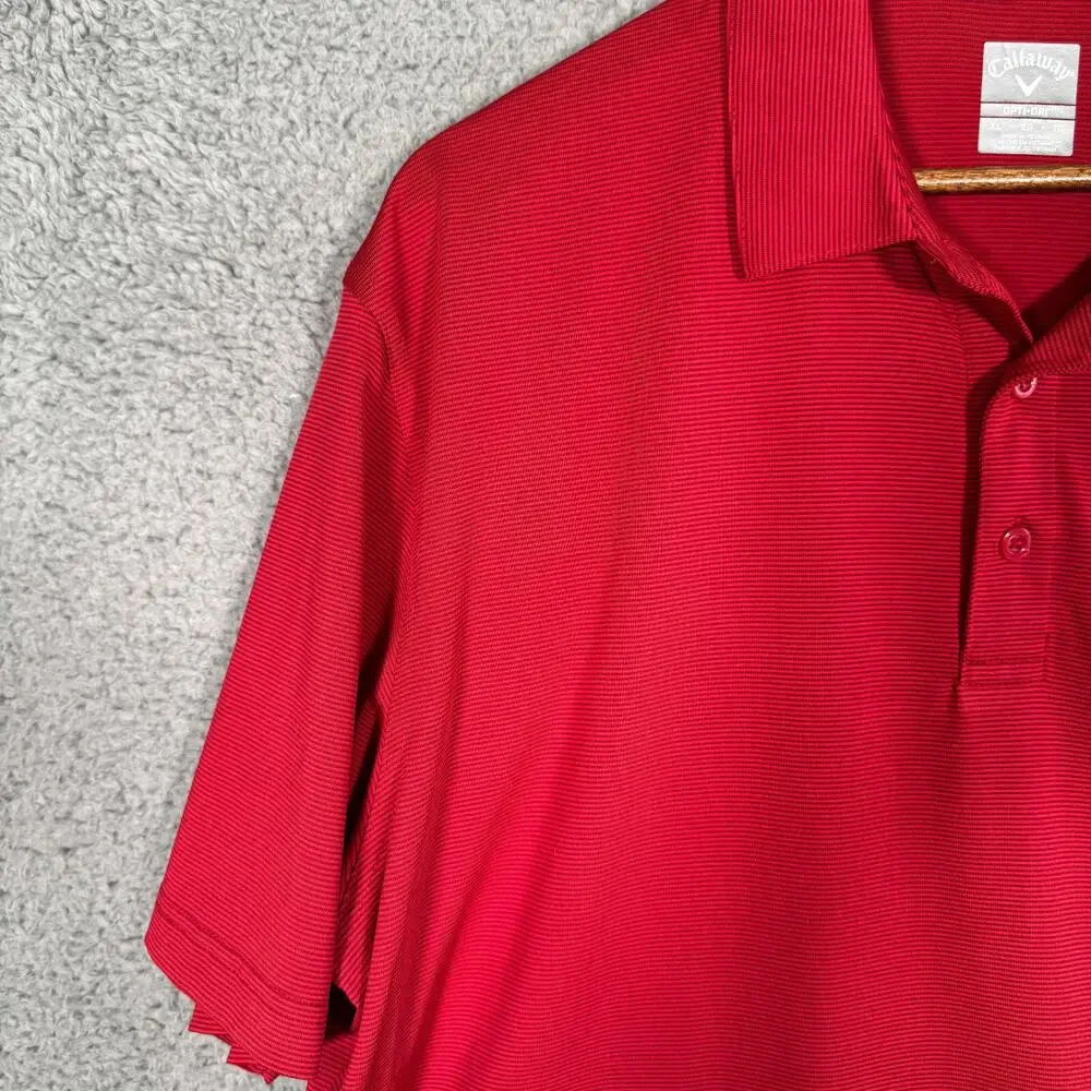 Callaway Mens Golf Stripe Polo XL Short Sleeve Red Opti Dri